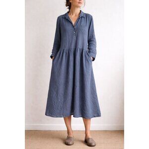 Grayson 100% cotton womens 1/2 button down long sleeve drop waist dress Size XL